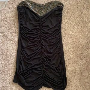 Black strapless silk mini